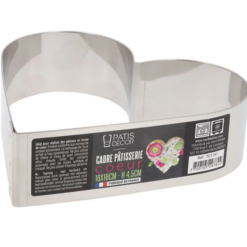 Cerf Dellier Cercles À Patisserie*Coeur A Mousse Inox H 4,5 Cm L 16 Cm Patisdecor