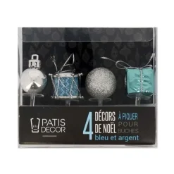 Décors De Noël Assortis Bleu Argent Sur Pique (X4)>Cerf Dellier Sale